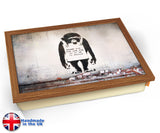 Banksy Chimp in Charge Lap Tray - Wood Effect Frame