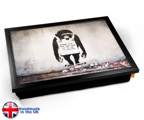 Banksy Chimp in Charge Lap Tray - Black Frame