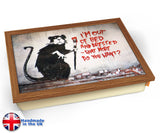 Banksy Out of Bed Rat Lap Tray - Wood Effect Frame