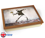 Banksy Thug Flowers Lap Tray - Wood Effect Frame